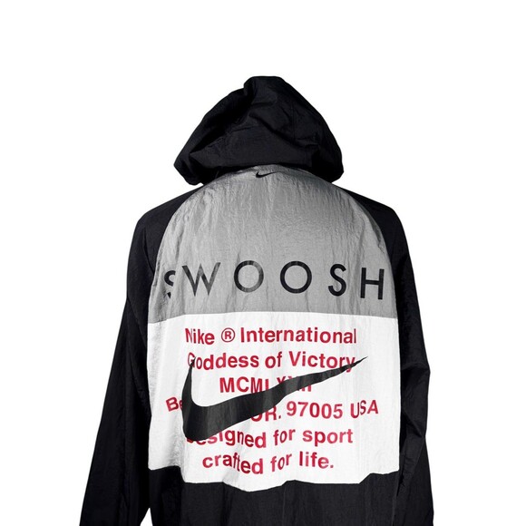 Vintage 90s Nike Double Swoosh Windbreaker Jacket Black Hooded Spell Out Medium - Picture 10 of 10
